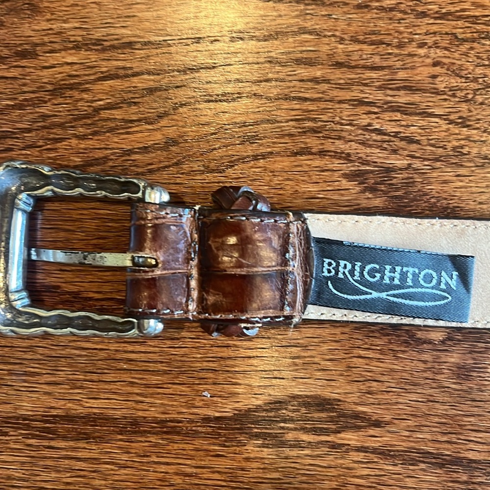 Brown Crocodile Pattern Belt with Silver Buckle - Picture 4 of 5